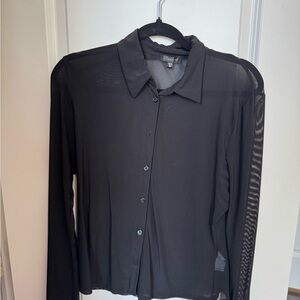 Dynamite Black Sheer Mesh Button-Up Shirt